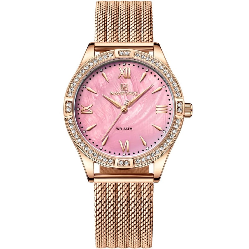 Naviforce Pink Dila & Rose Gold Milanese Strap Women Watch NF5028 RG/R