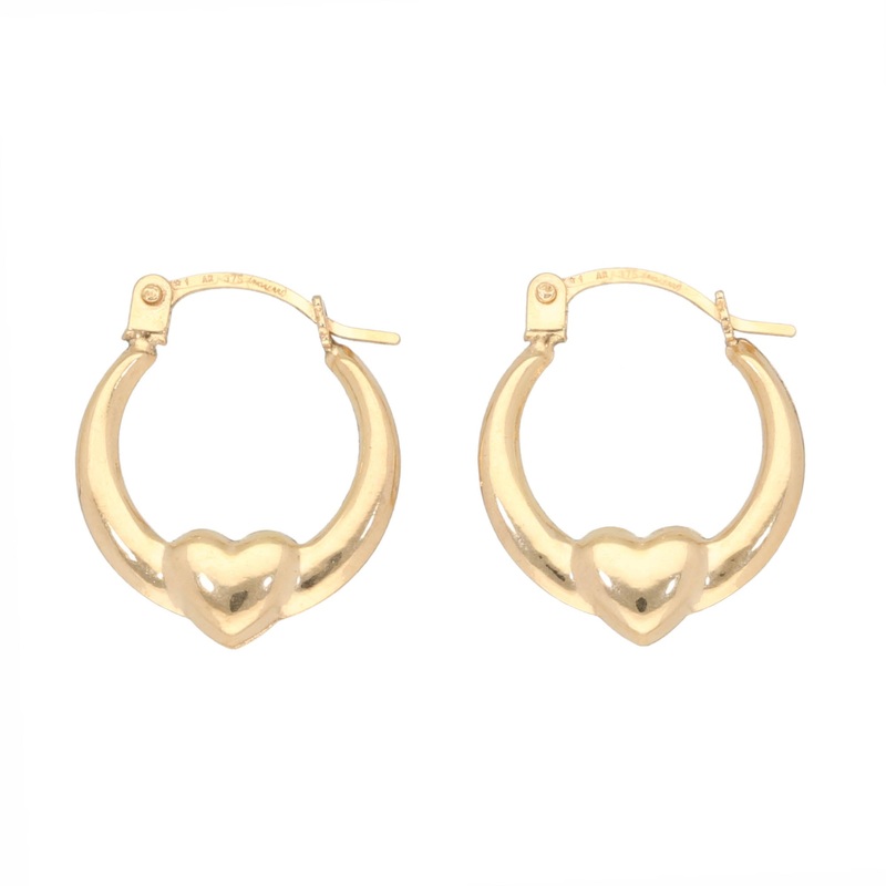 New 9ct Gold Heart Creole Earrings