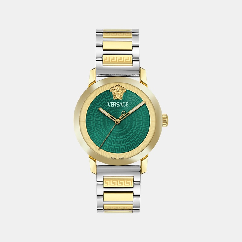 Versace Men Quartz Green Dial Analog Stainless Steel Watch VE9G00324