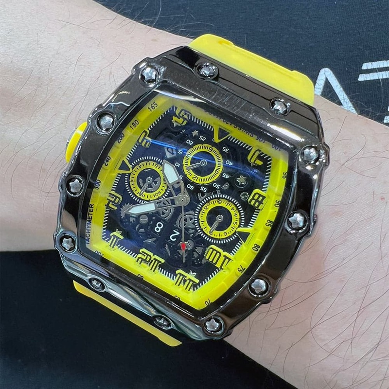 Chronograph Yellow Silicone Strap Men Watch H2-9179G-BK-YW