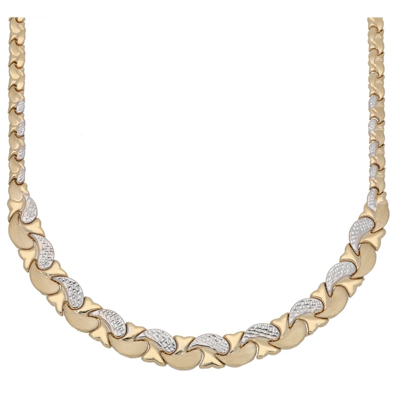 New 18ct Bi-Colour Gold Flat Teardrop Necklace