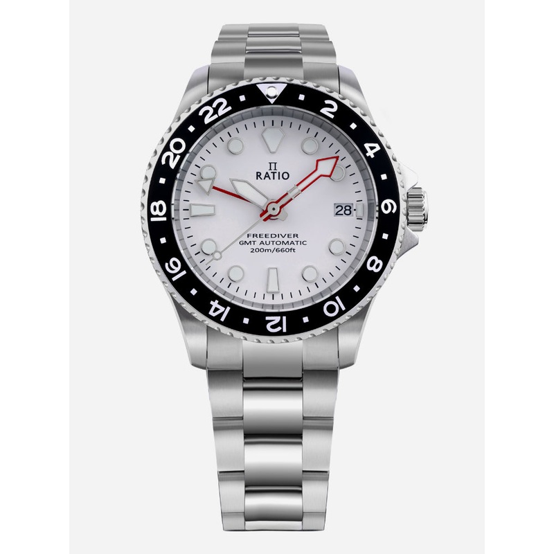 Ratio FreeDiver GMT Series Sapphire Stainless Steel White Dial Automatic RTF057 200M Men’s Watch