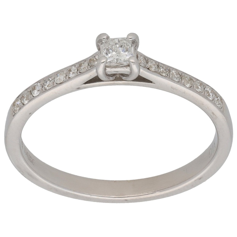 18ct White Gold 0.28ct Diamond Solitaire Ring With Accent Stones Size N