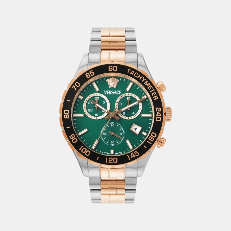 Versace Men Quartz Green Dial Chronograph Stainless Steel Watch VEPCA0424