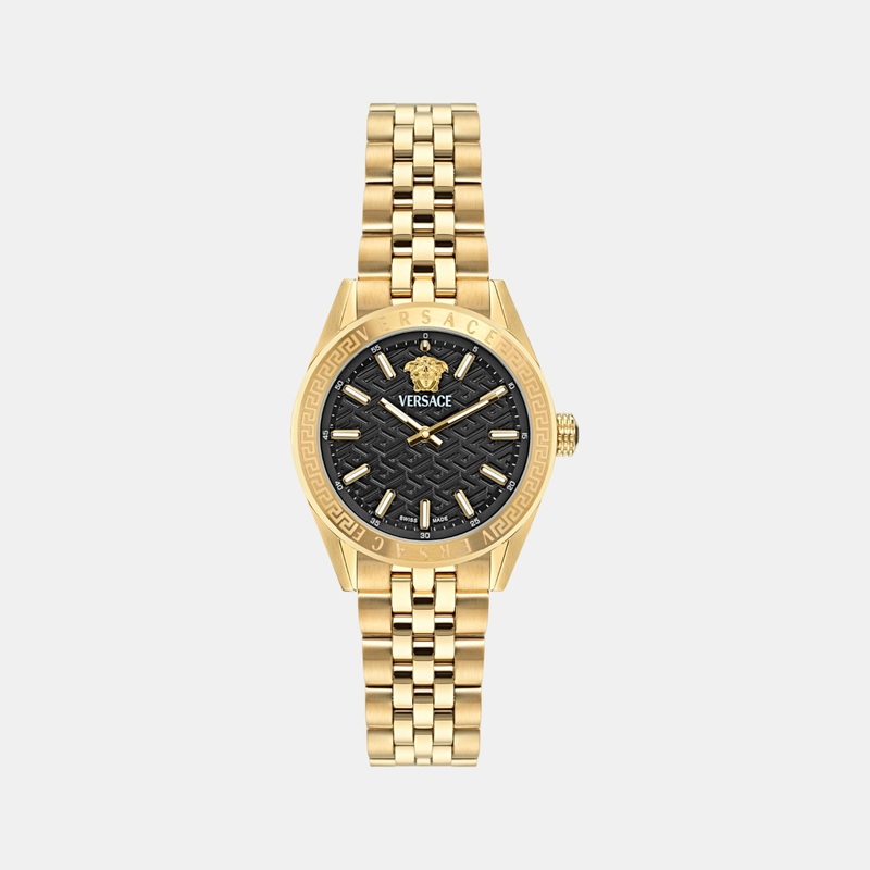 Versace Women Quartz Black Dial Analog Stainless Steel Watch VE8I00724