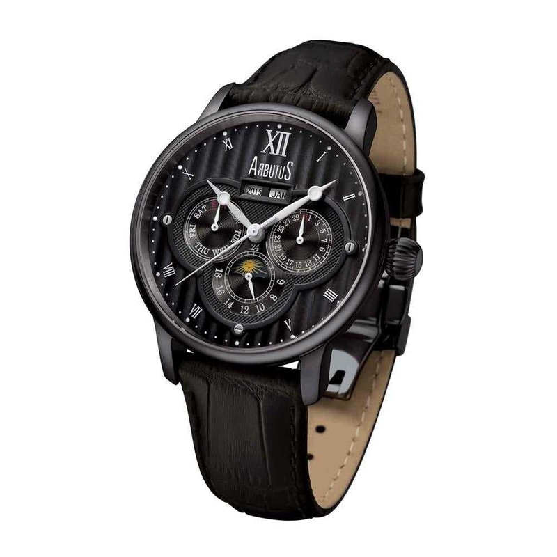 ARBUTUS AUTOMATIC AR905BBB BLACK LEATHER STRAP MEN’S WATCH