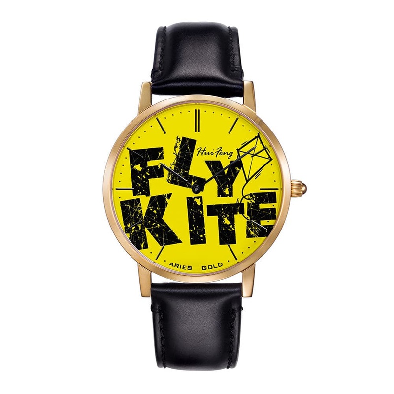 ARIES GOLD CUSTOMISED GOLD STAINLESS STEEL WATCH – FLY KITE YELLOW UNISEX LEATHER STRAP WATCH