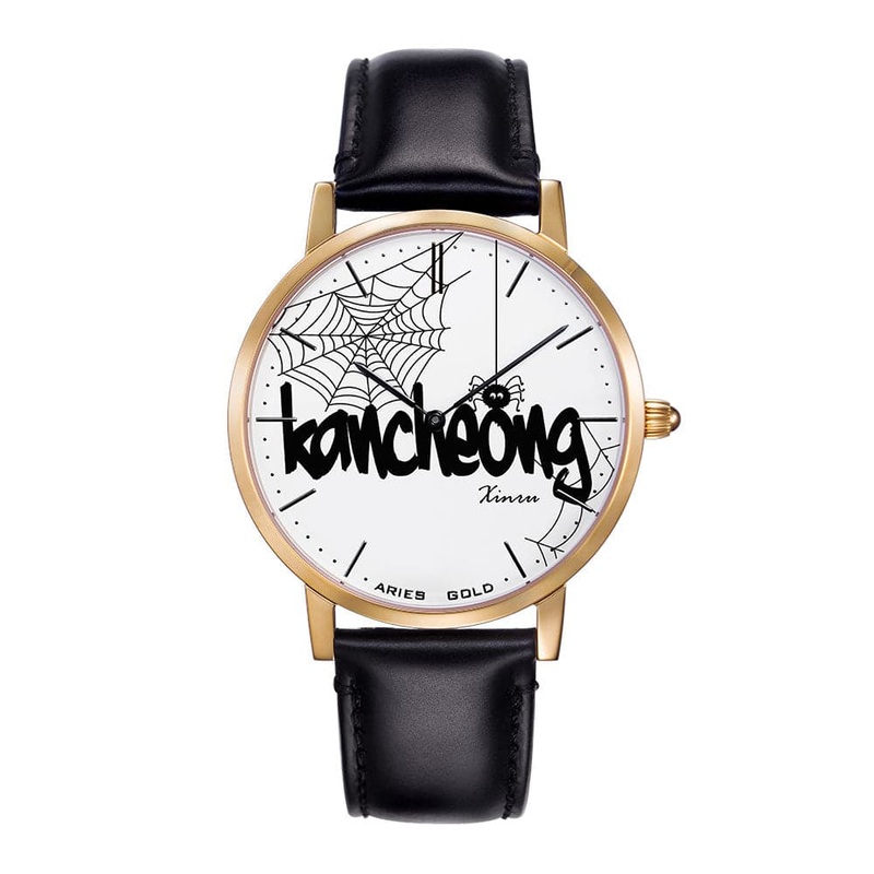 ARIES GOLD CUSTOMISED GOLD STAINLESS STEEL WATCH – KANCHIONG SPIDER WHITE UNISEX LEATHER STRAP WATCH