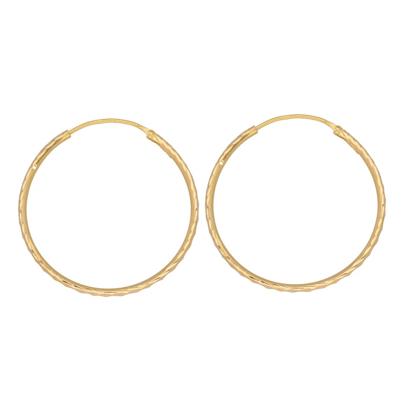 New 22ct Gold Fancy Plain Hoop Earrings 35mm