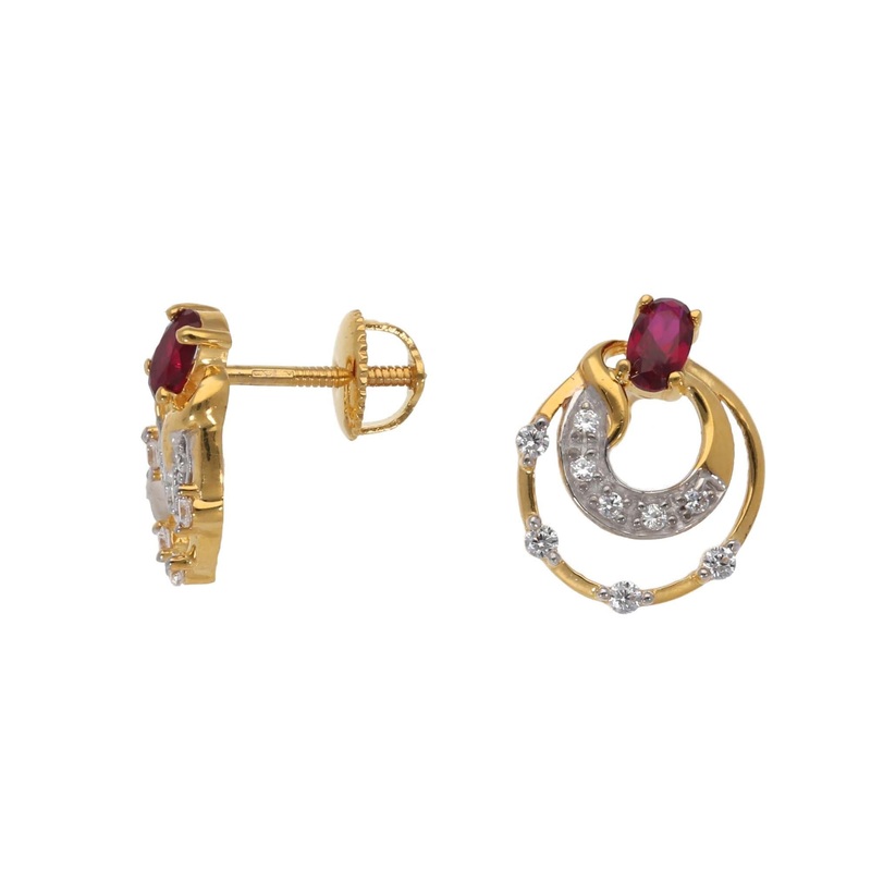 New 22ct Gold Screw Back Stud Earrings With Swarovski Zirconia & Red Stones