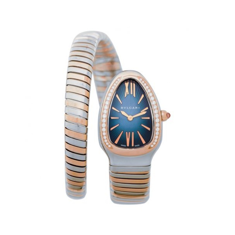 Serpenti Quartz Blue Dial Diamond Bezel Ladies Watch