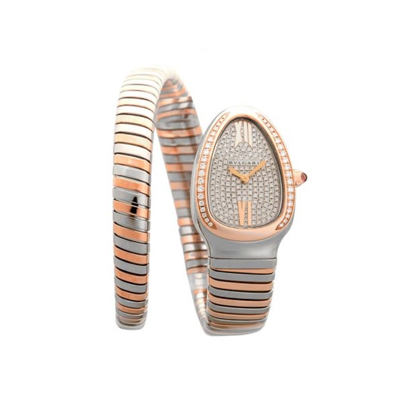 Serpenti Tubogas Quartz Diamond Paved Dial Diamond Bezel Ladies Watch