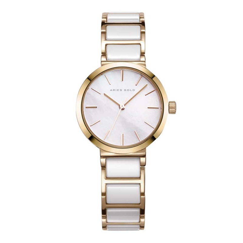 ARIES GOLD ENCHANT GOLD STAINLESS STEEL L 5037Z G-W WHITE CERAMIC WOMEN’S WATCH