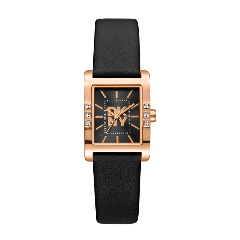 DKNY CONSIGN LOGO BLACK LEATHER STRAP WOMEN WATCH DK1L008L0035