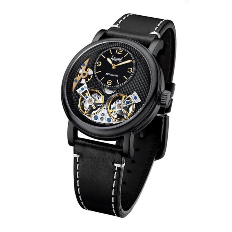 ARBUTUS AUTOMATIC BLACK STAINLESS STEEL AR1804BBB LEATHER STRAP MEN’S WATCH