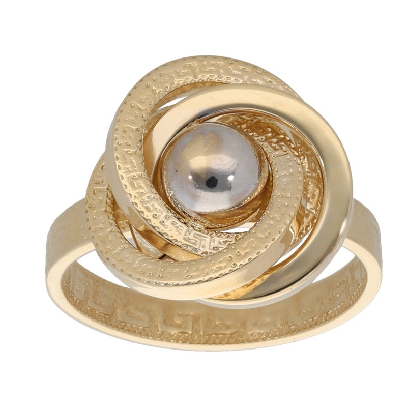 New 14ct Bi-Colour Gold Spiral & Ball Ring