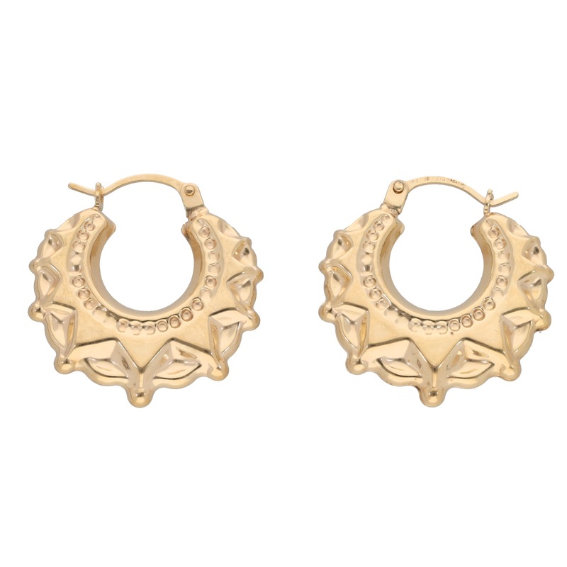 New 9ct Gold Creole Spike Earrings