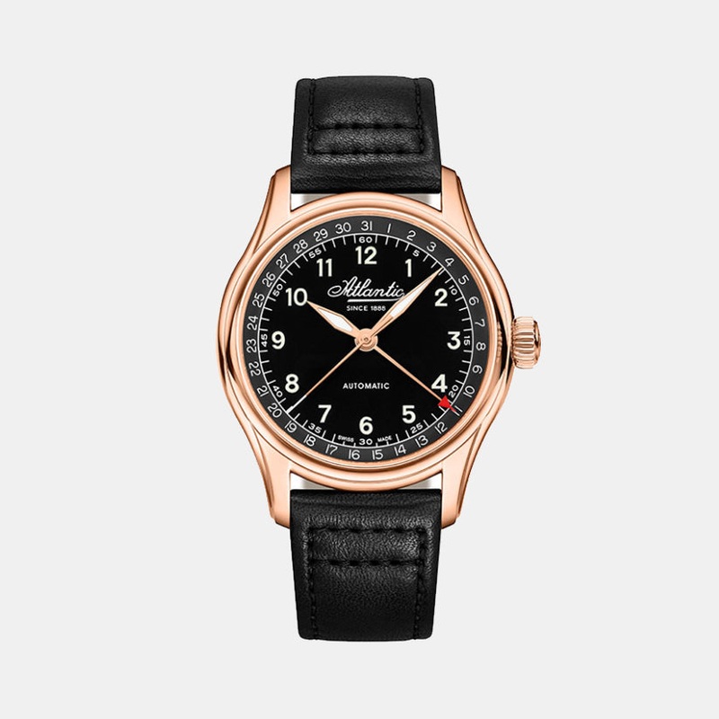 Atlantic Men Automatic Black Dial Analog Leather Watch 52782.44.63