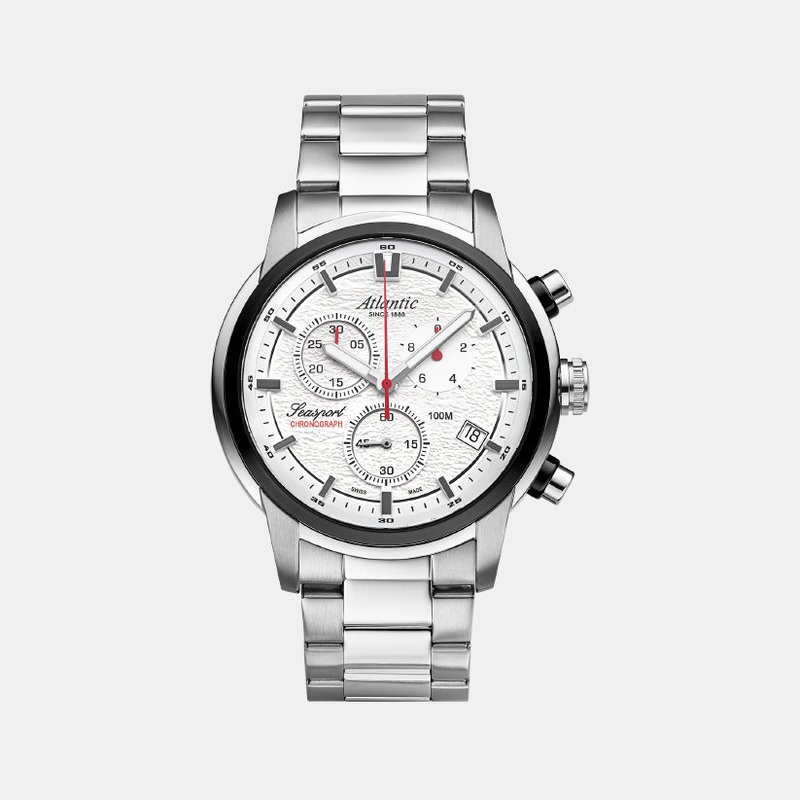 Atlantic Men Quartz White Dial Chronograph Stainless Steel Watch 87466.42.21