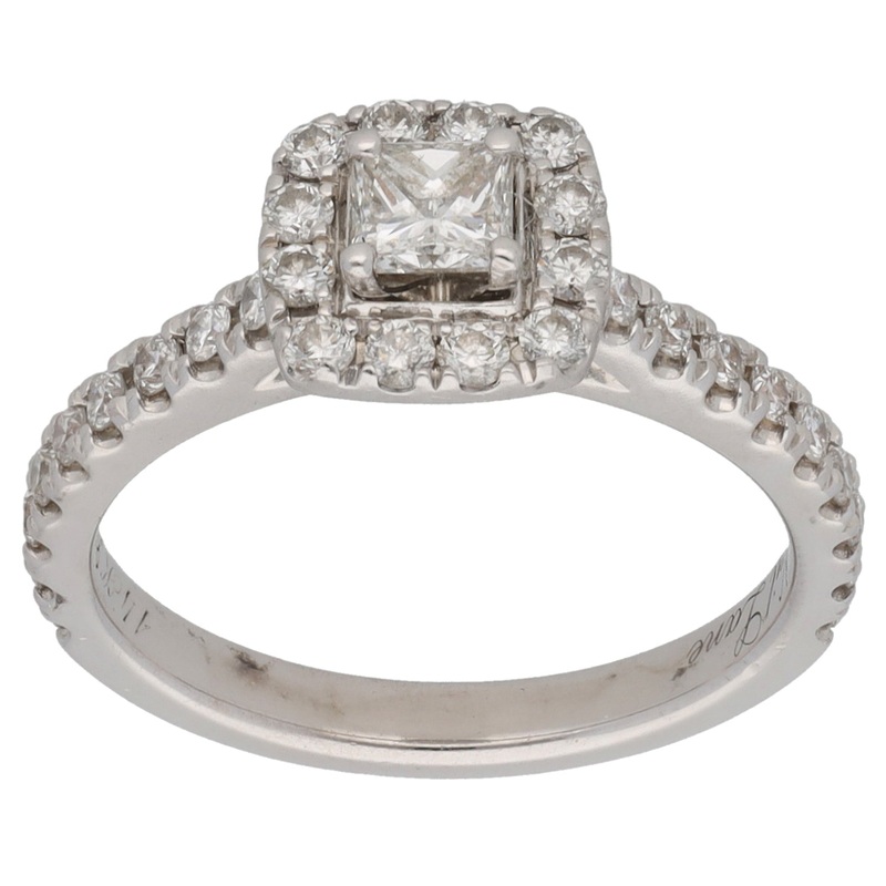14ct White Gold 0.81ct Diamond Halo Ring Size L