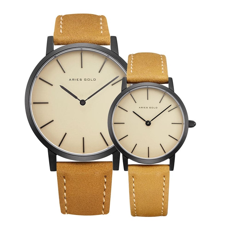 ARIES GOLD URBAN SANTOS G 1022 & L 1023 BK-BEI COUPLE’S WATCHES
