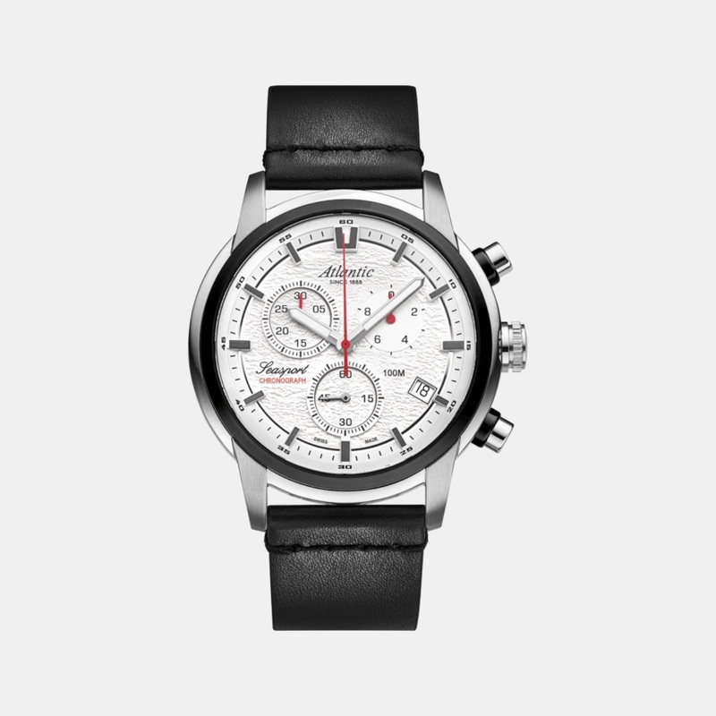 Atlantic Men Quartz White Dial Chronograph Leather Watch 87461.42.21