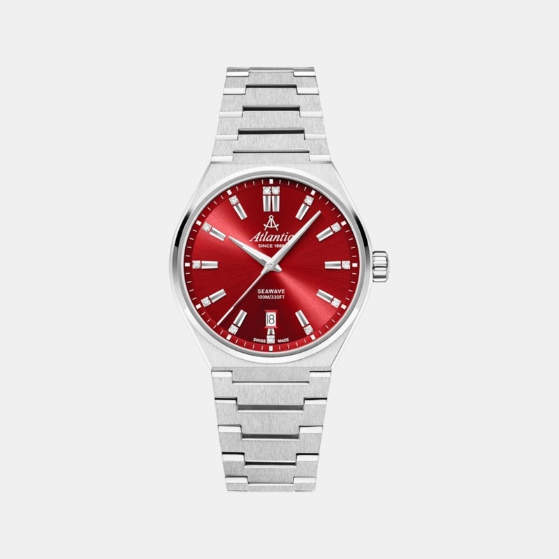 Atlantic Seawave Women Quartz Red Dial Analog Stainless Steel Watch 39365.41.91