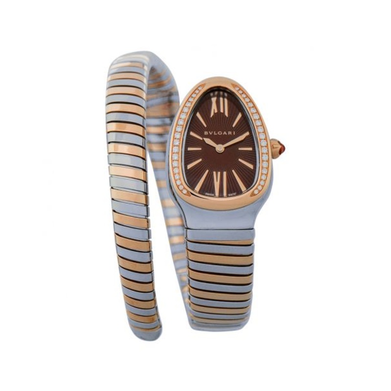 Serpenti Tubogas Quartz Brown Dial Diamond Bezel Ladies Watch