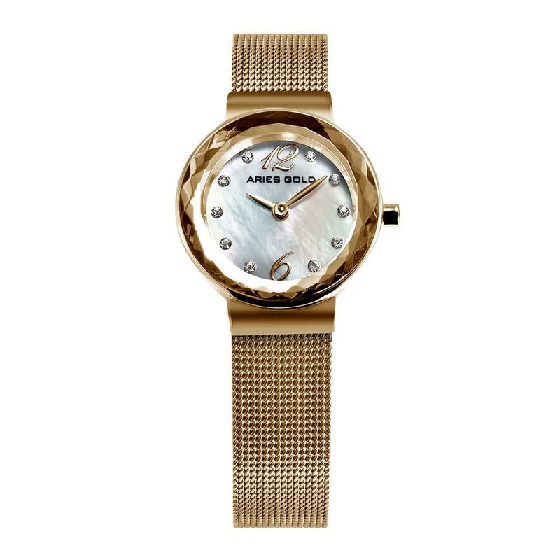 ARIES GOLD ENCHANT JEWEL GOLD STAINLESS STEEL L 5026 G-MOP MESH STRAP WOMEN’S WATCH