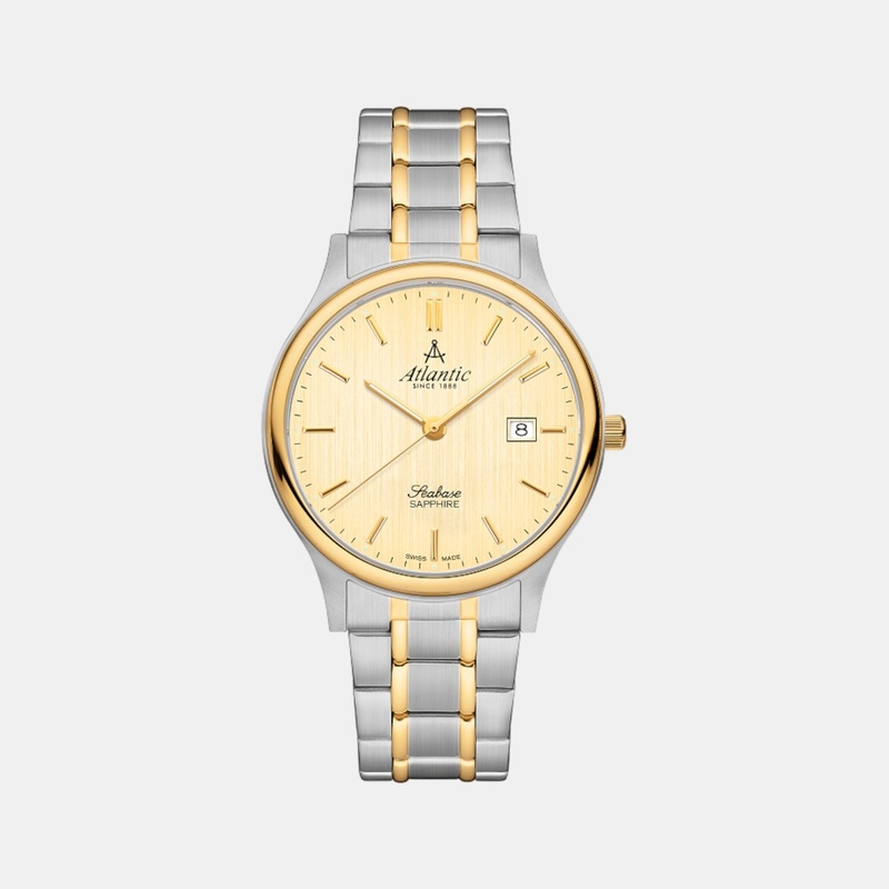 Atlantic Seabase Men Quartz Gold Dial Analog Stainless Steel Watch 60348.43.31