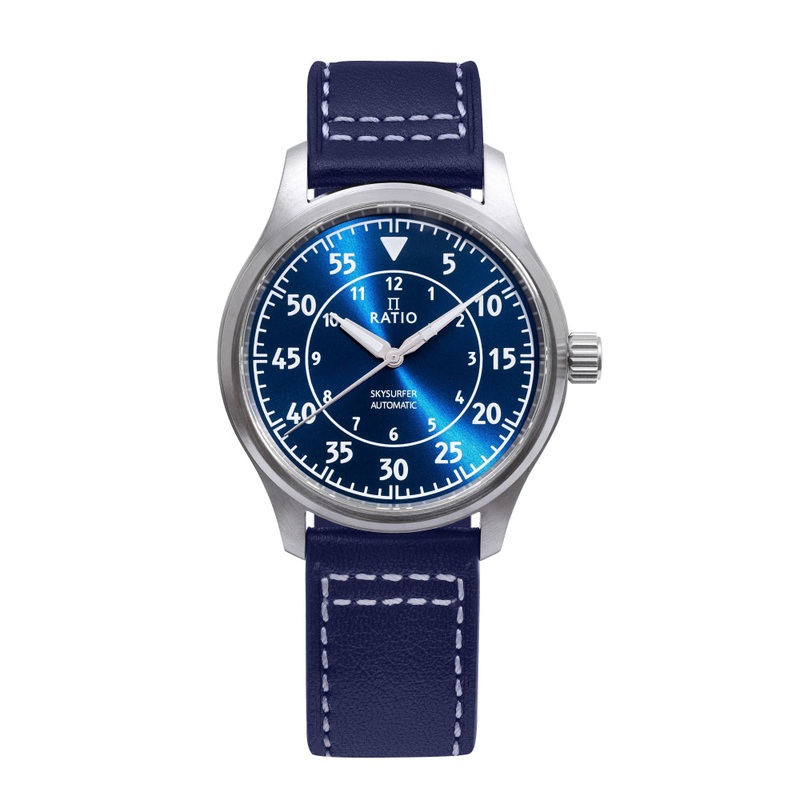 Ratio Skysurfer Pilot Blue Sunray Dial Leather Automatic RTS318 200M Men’s Watch