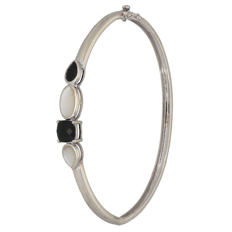 9ct White Gold Imitation Gems Hinged/Clasp Bangle