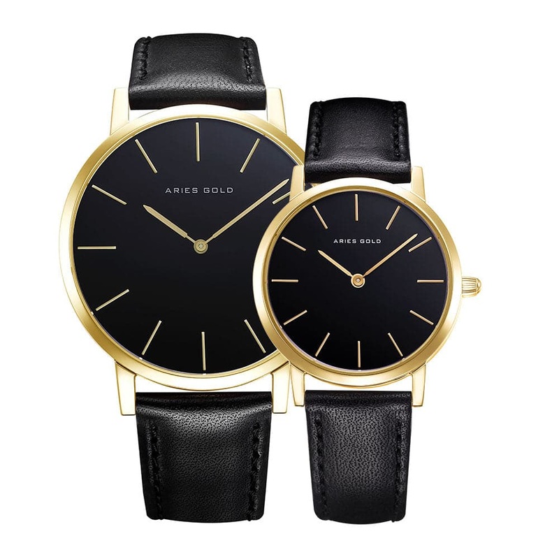 ARIES GOLD URBAN SANTOS G 1022 & L 1023 G-BK COUPLE’S WATCHES