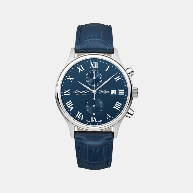 Atlantic Men Quartz Blue Dial Chronograph Leather Watch 64452.41.58