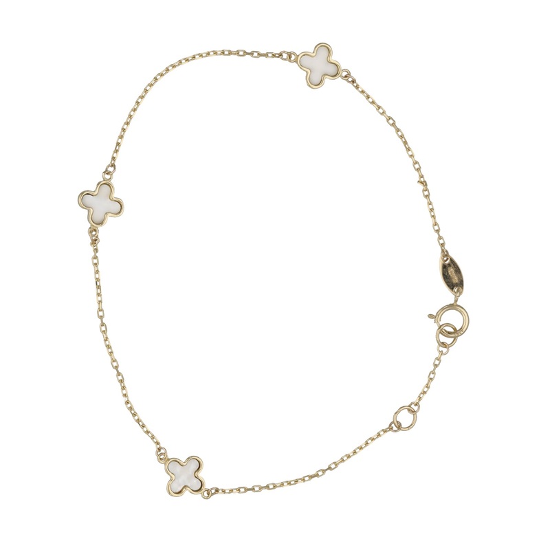 New 9ct Gold Clover Mother Of Pearl Bracelet