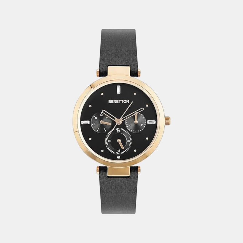 UCB Signature Women Quartz Black Dial Multi-Function Leather Watch UWUCL1006