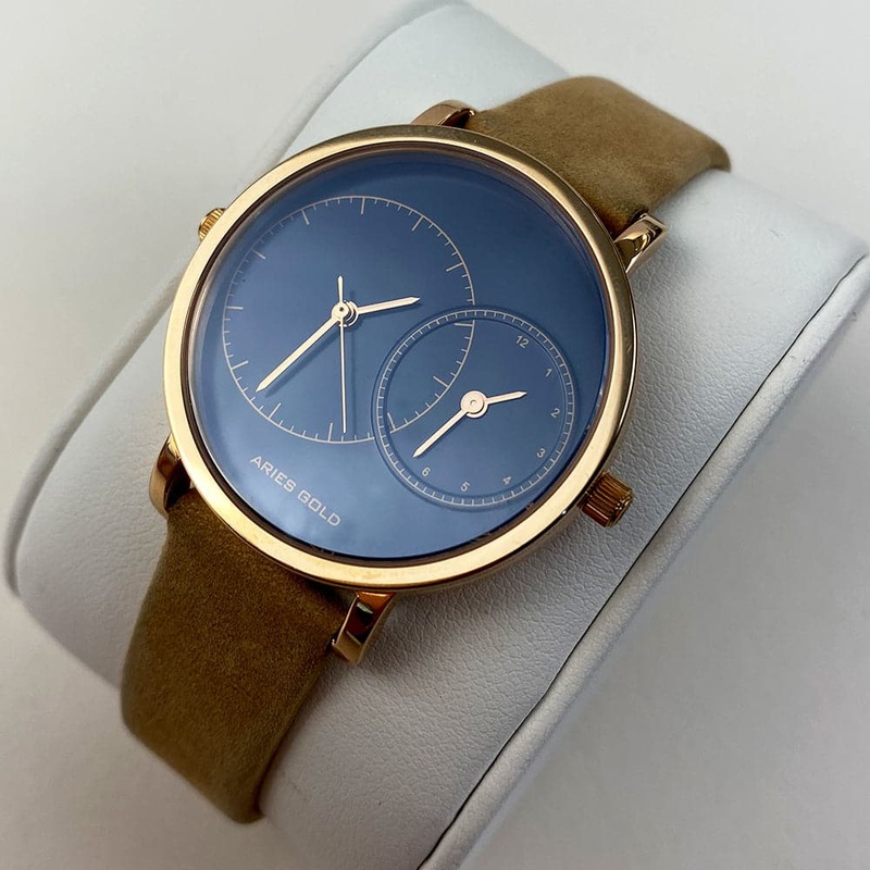 ARIES GOLD WANDERER ROSE GOLD STAINLESS STEEL L 5027 RG-BU BROWN LEATHER STRAP WOMEN’S WATCH