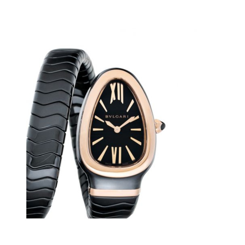 Serpenti Spiga Quartz Black Lacquered Dial Ladies Watch