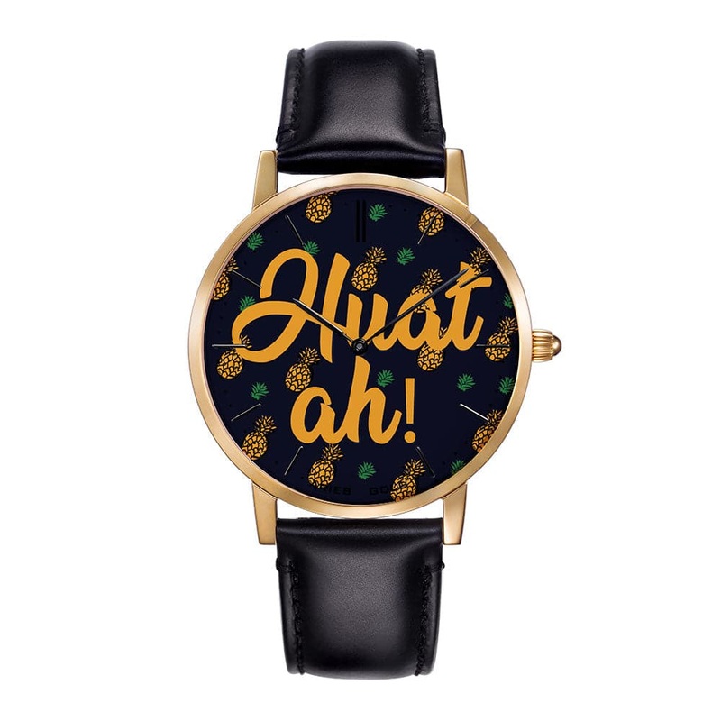 ARIES GOLD CUSTOMISED GOLD STAINLESS STEEL WATCH – HUAT AH BLACK UNISEX LEATHER STRAP WATCH