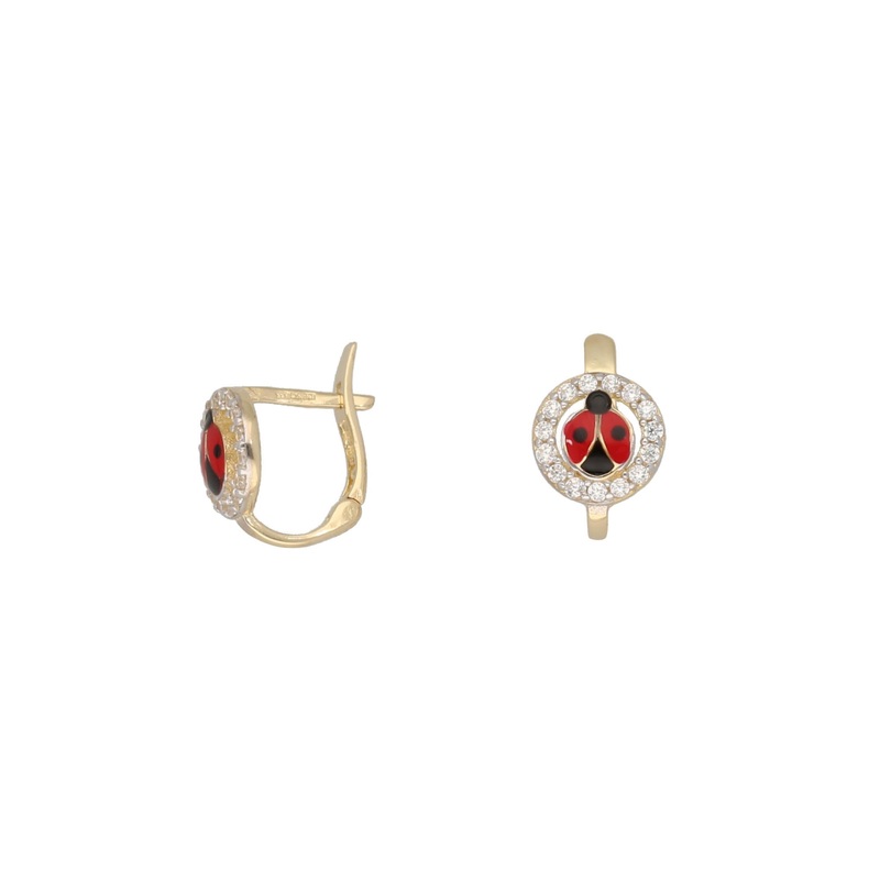 New 14ct Gold Cubic Zirconia LadyBug Kids Earrings – 9.5mm