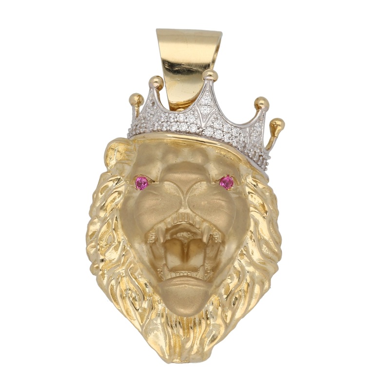New 9ct Gold Cubic Zirconia Lion Pendant