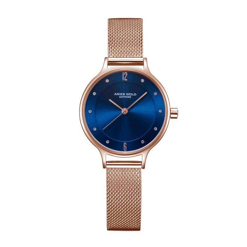 ARIES GOLD ENCHANT ROSE GOLD STAINLESS STEEL L 5033Z RG-BU MESH STRAP WOMEN’S WATCH