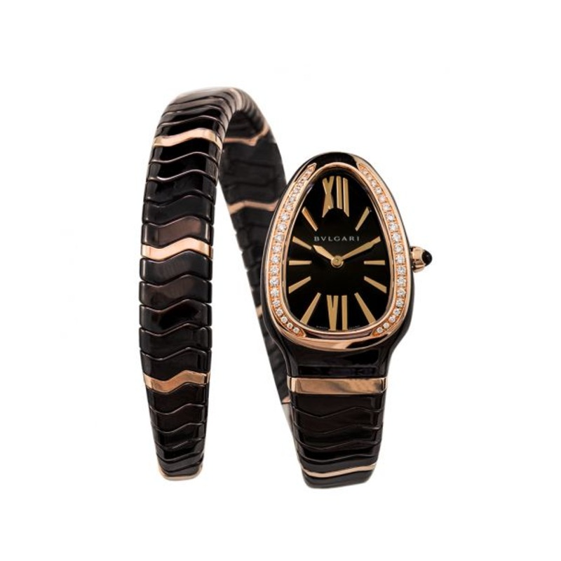 Serpenti Spiga Quartz Brown Dial Diamond Bezel Ladies Watch