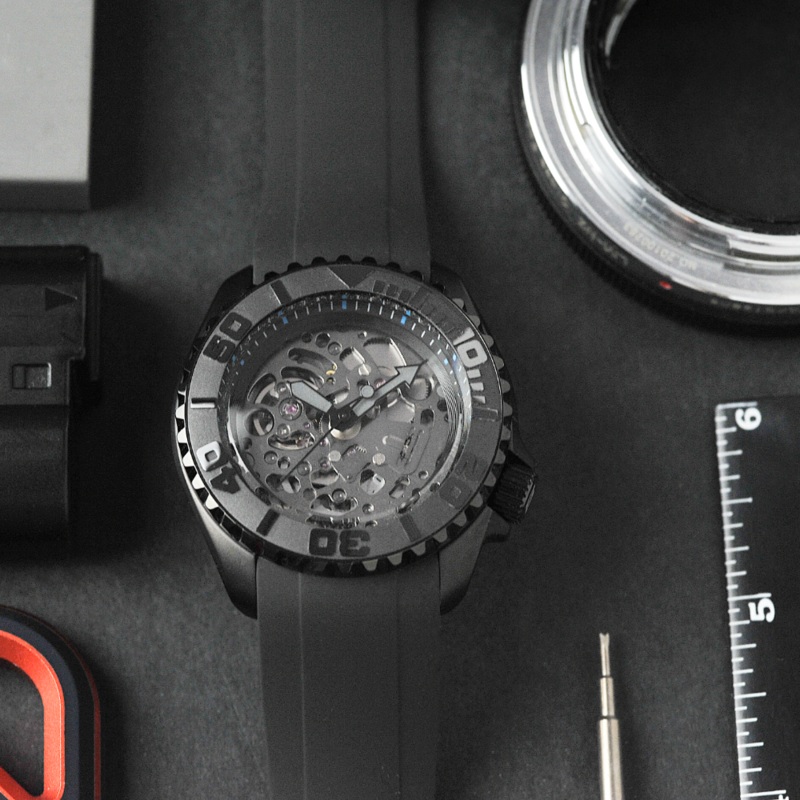 The Surveyor – CWH Special Custom Automatic Black Rubber Strap Men’s Skeleton Watch CH-MOD-M45