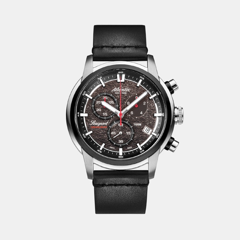 Atlantic Men Quartz Anthracite Dial Chronograph Leather Watch 87461.42.41