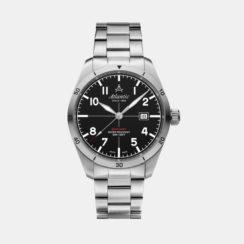 Atlantic Men Quartz Black Dial Analog Stainless Steel Watch 70356.41.65