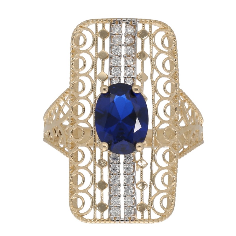 New 14ct Bi-Colour Gold Dress/Cocktail Blue Stone Ring