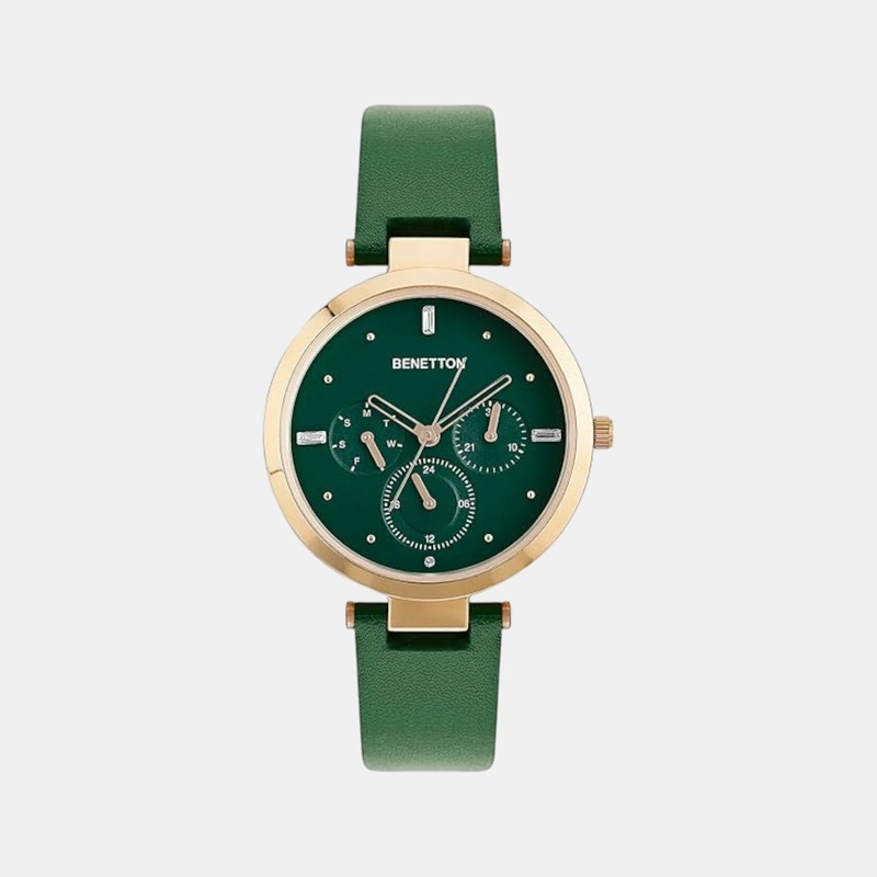 UCB Signature Women Quartz Green Dial Multi-Function Leather Watch UWUCL1004