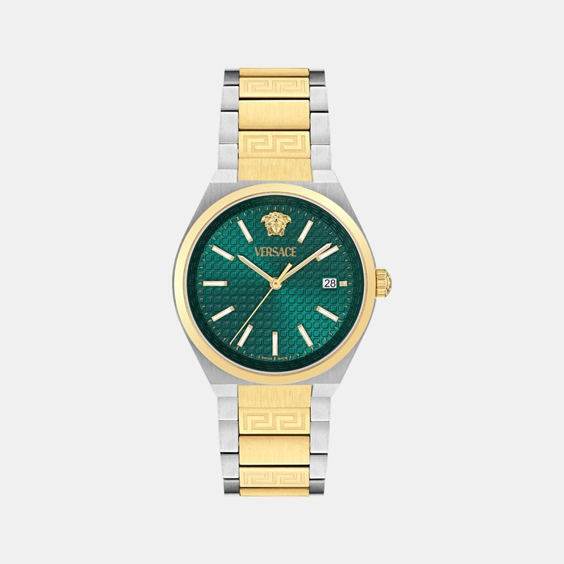 Versace Men Quartz Green Dial Analog Stainless Steel Watch VE0F00425