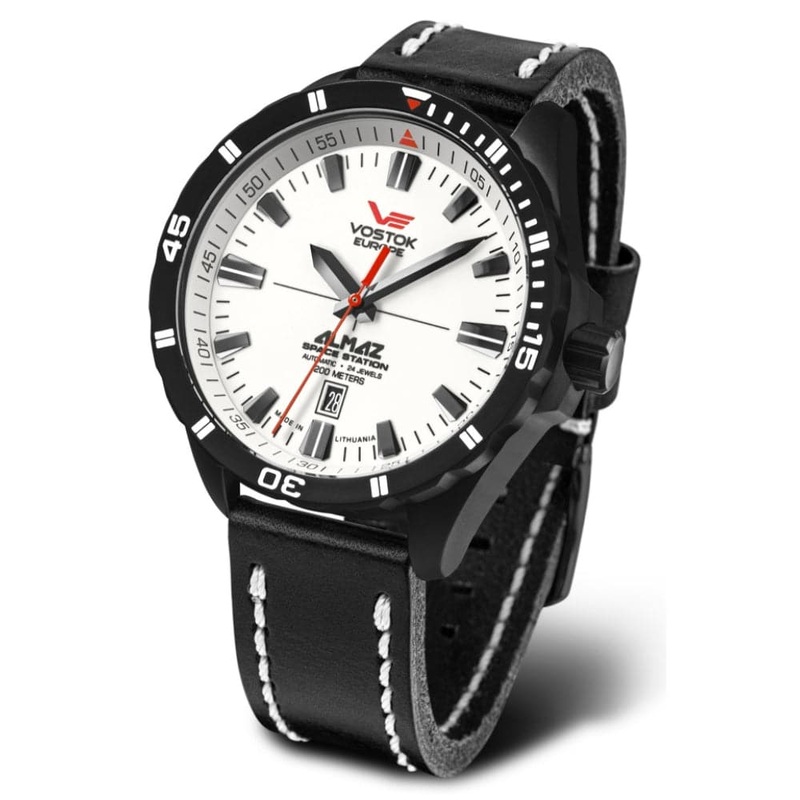 Vostok Europe White Dial Black Leather Strap Men Watch NH35-320C680-L